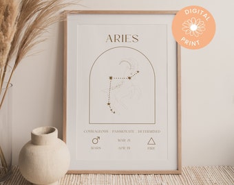 ARIES PRINT, Zodiac Print, Digital Art, Digital Print, Zodiac Poster, Zodiac, Astrology, Star Sign Poster, Zodiac Gift, Zodiac Wall Decor