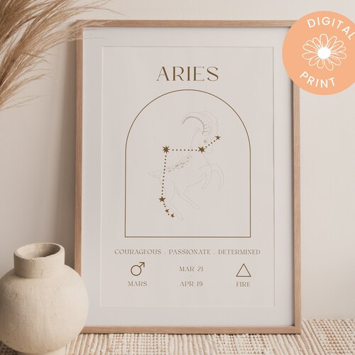 Aries Poster Zodiac Astrology Digital Art Star Sign Poster Etsy