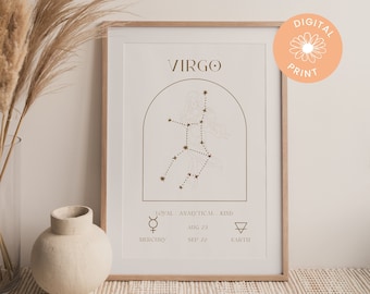 VIRGO PRINT, Zodiac Print, Digital Art, Digital Print, Zodiac Poster, Zodiac, Astrology, Star Sign Poster, Zodiac Gift, Zodiac Wall Decor