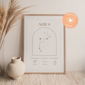 ARIES PRINT, wydruk zodiaku, sztuka cyfrowa, wydruk cyfrowy, plakat zodiaku, zodiak, astrologia, plakat ze znakiem zodiaku, prezent zodiakalny, dekoracja ścienna zodiak