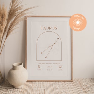TAURUS PRINT, wydruk zodiaku, sztuka cyfrowa, wydruk cyfrowy, plakat zodiaku, zodiak, astrologia, plakat ze znakiem zodiaku, prezent zodiakalny, dekoracja ścienna zodiak