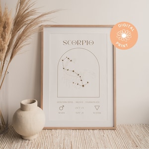 SCORPION PRINT, Zodiac Print, Digital Art, Digital Print, Zodiac Poster, Zodiac, Astrology, Star Sign Poster, Zodiac Gift, Zodiac Wall Decor