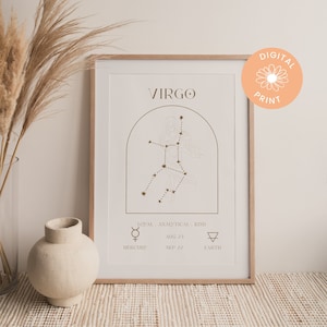 VIRGO PRINT, Zodiac Print, Digital Art, Digital Print, Zodiac Poster, Zodiac, Astrology, Star Sign Poster, Zodiac Gift, Zodiac Wall Decor