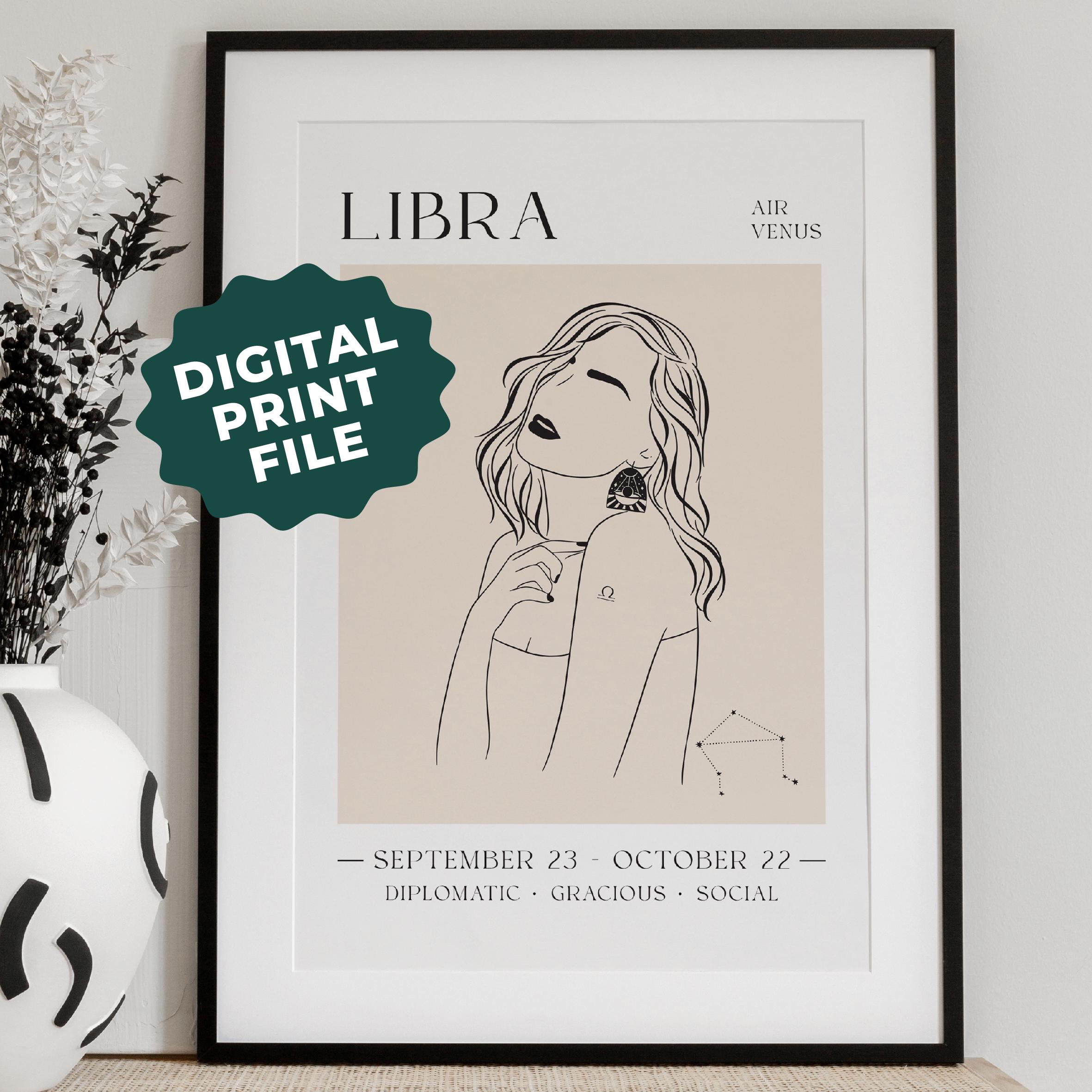 libraページ LIBRA ZODIAC POSTER, Digital Print, Neutral Modern Line Art Print