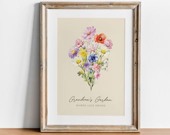 BIRTH FLOWER Family Bouquet Custom Digital Print, Personalized Mother's Day Gift, Mom's Garden, Family Flower Bouquet, Grandma's Garden