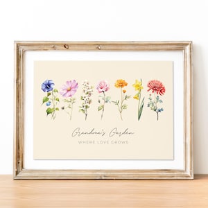 BIRTH FLOWER Family Custom Digital Print, Personalized Gift for Grandma, Grandma&#39;s Garden, Custom Floral Art Print, Gift from Grandchildren