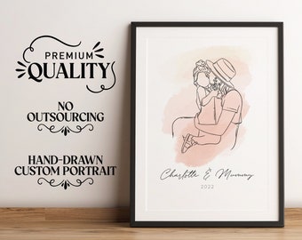 MOTHERS DAY GIFT, Custom Line Drawing, Digital Art, Custom Portrait, Gift For Her, Family Portrait, Gift For Mom, Personalized Gift For Mom