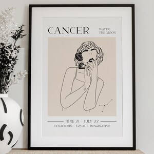 CANCER POSTER, Cancer Print, Digital Print, Astrological Wall Art, Neutral Wall Art Print, Zodiac Poster, Line Art, Modern Wall Art Print
