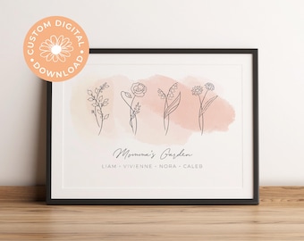 REGALO PARA EL DÍA DE LA MADRE, Flores de nacimiento personalizadas, Arte digital, Primer Día de la Madre, Regalo de Navidad, Obra de arte con flores de nacimiento, Regalo para mamá, Abuelos