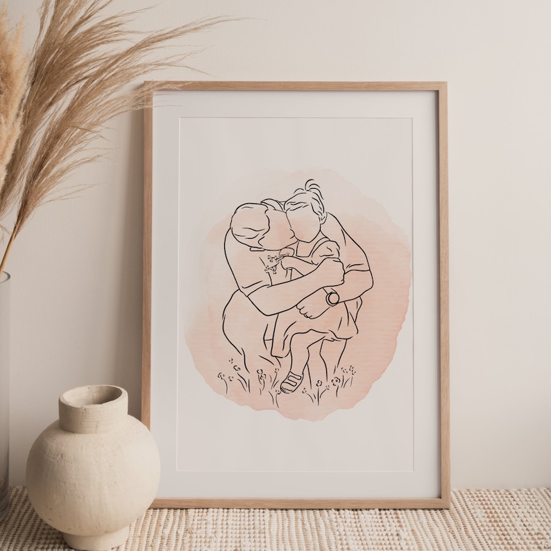 CUSTOM FAMILY PORTRAIT, Mother's Day Gift, Wedding Gifts, Digital Mother's Day Gift, Digital Print, Custom Line Drawing, Home Gift, Mom Gift image 9