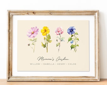 Impression numérique personnalisée de fleurs de naissance, cadeau personnalisé pour maman, jardin de maman, impression d'art floral personnalisée, cadeau de fête des mères, impression numérique