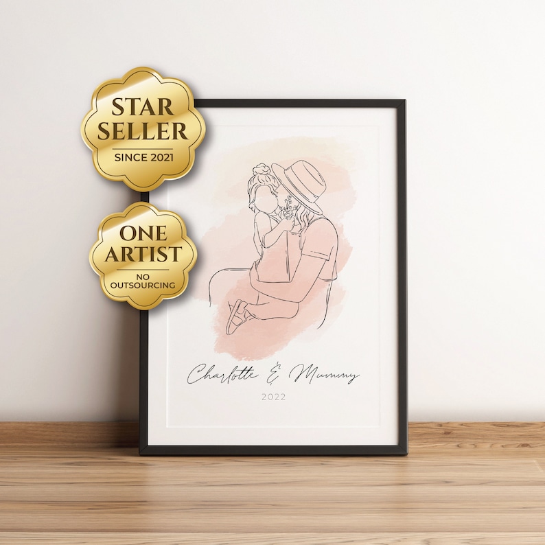 CUSTOM FAMILY PORTRAIT, Mother's Day Gift, Wedding Gifts, Digital Mother's Day Gift, Digital Print, Custom Line Drawing, Home Gift, Mom Gift image 1