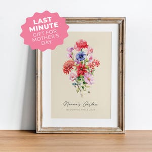 Ramo familiar de flores de nacimiento con impresión digital personalizada, regalo del Día de la Madre para la abuela, ramo familiar de flores, impresión digital floral personalizada para el hogar
