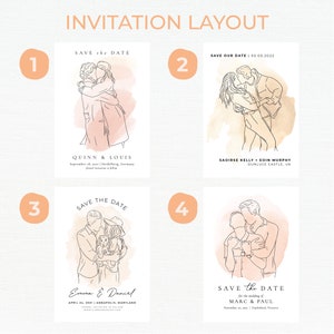 SAVE THE DATE, Wedding Invite, Digital Files, Line Art, Printable Invitation, Custom Line Drawing, Custom Wedding Invite, Personalised Art image 2