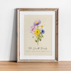 GEBURTS-BLUME Familienblumenstrauß Benutzerdefinierte Digitaldruck, personalisiertes Muttertagsgeschenk, Mutters Garten, Familienblumenstrauß, antike Hauskunst