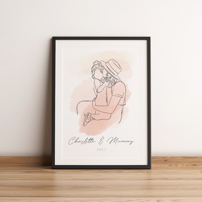 CUSTOM FAMILY PORTRAIT, Mother's Day Gift, Wedding Gifts, Digital Mother's Day Gift, Digital Print, Custom Line Drawing, Home Gift, Mom Gift image 2