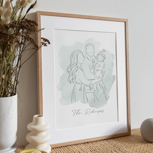 CUSTOM FAMILY PORTRAIT, Mother's Day Gift, Wedding Gifts, Digital Mother's Day Gift, Digital Print, Custom Line Drawing, Home Gift, Mom Gift image 4