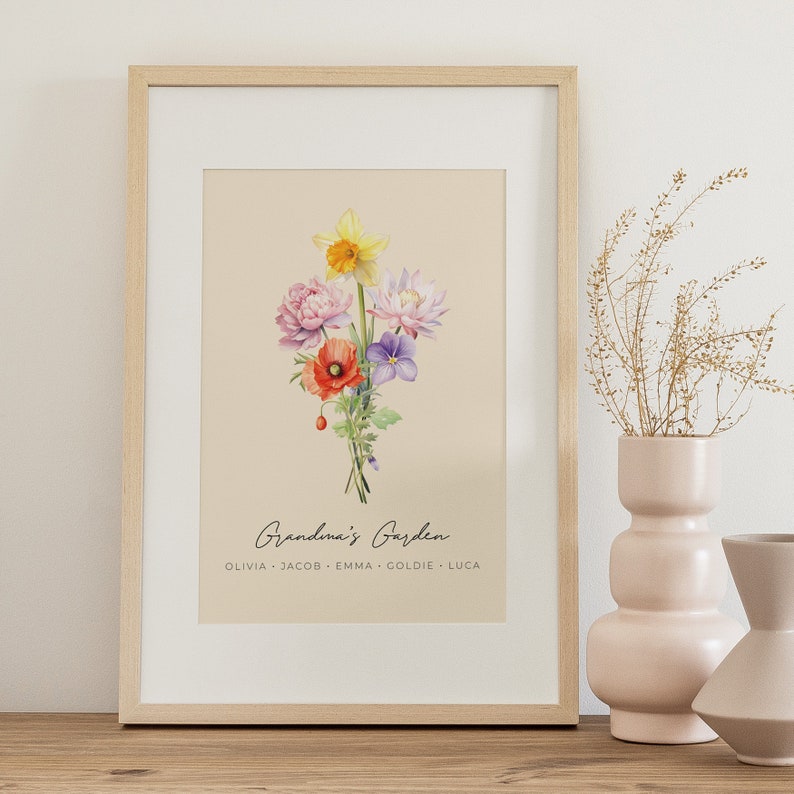 BIRTH FLOWER Family Bouquet Custom Digital Print, Personalized Gift for Mom, Mom's Garden, Custom Bouquet Painting, Wedding Gift for Couple image 9