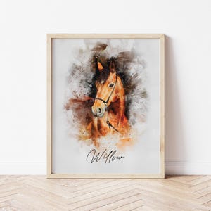 HUISDIERENPORTRET, aquarel digitaal portret, paardafdruk, huisdierportret van foto, cadeau paard verlies, paard kunst, huisdier kunst aan de muur, aquarel huisdier