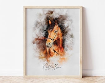 PET PORTRAIT, Watercolour Digital Portrait, Horse Print, Pet Portrait From Photo, Horse Loss Gift, Horse Art, Pet Wall Art, Watercolour Pet