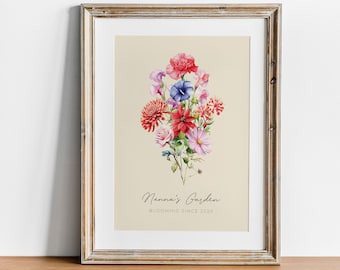 BIRTH FLOWER Family Bouquet Custom Digital Print, Mother's Day gift for Grandmother, Family Flower Bouquet, Custom Floral Home Digital Print