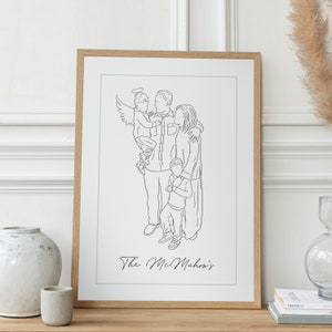 CUSTOM FAMILY PORTRAIT, Mother's Day Gift, Wedding Gifts, Digital Mother's Day Gift, Digital Print, Custom Line Drawing, Home Gift, Mom Gift image 6