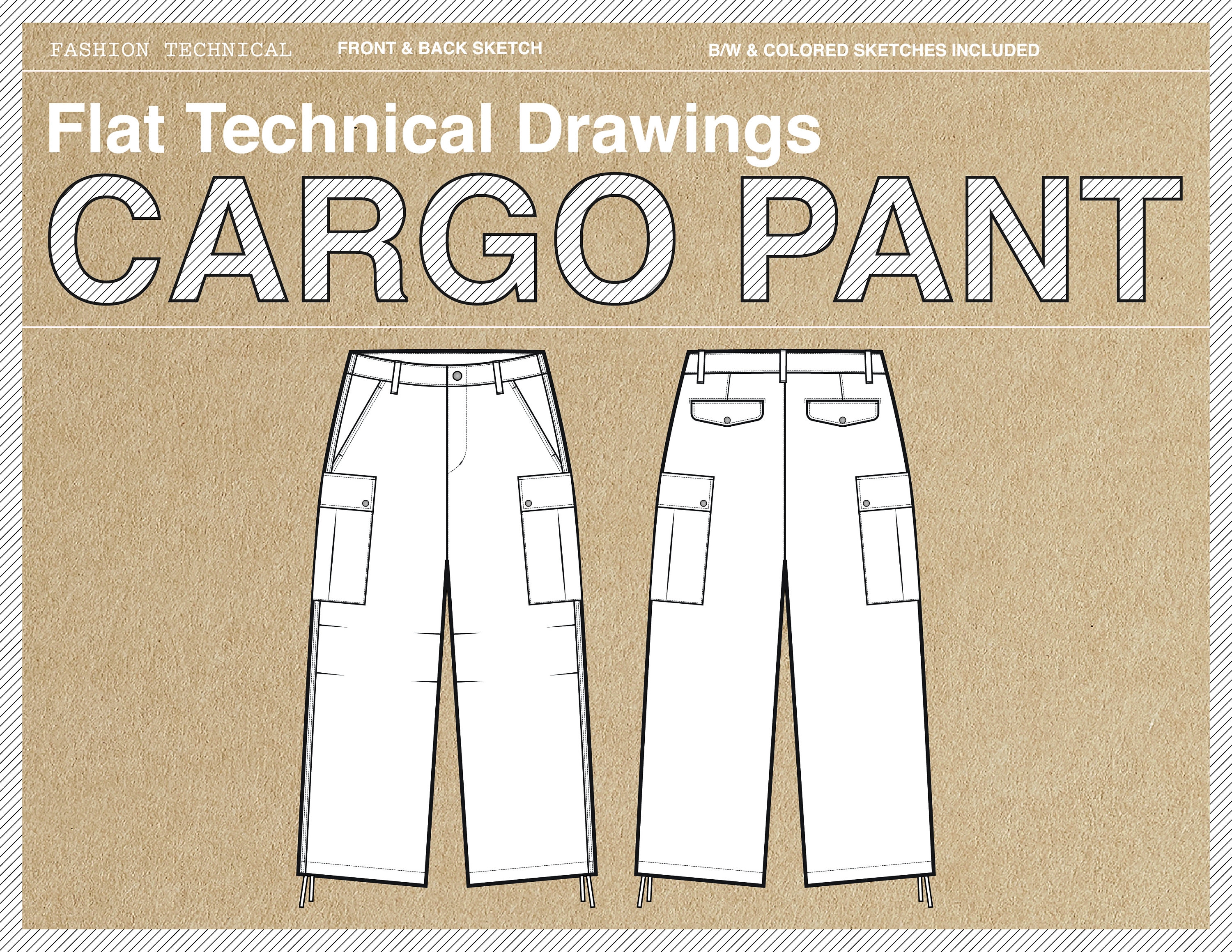 Fashion Technical Drawing - Wide Legged Cargo Pant Fashion Technical Drawing - Wide Legged Cargo Pant
