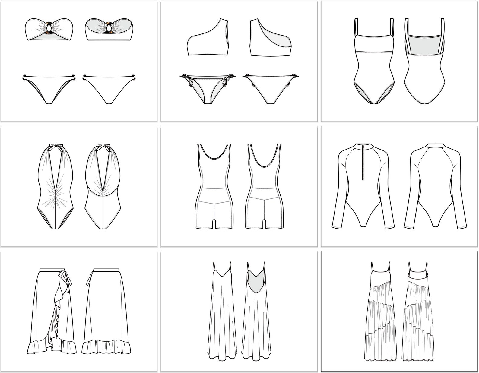 Flat Technical Drawings Women's Beachwear 18 B/W & | Etsy