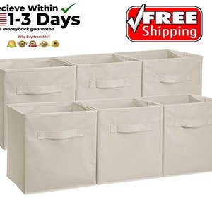 Collapsible Fabric Storage Cubes Organizer with Handles Craft Storage Tool Storage Storage Bins Fabric Hobby Bin Basket Box Beige Pack of 6