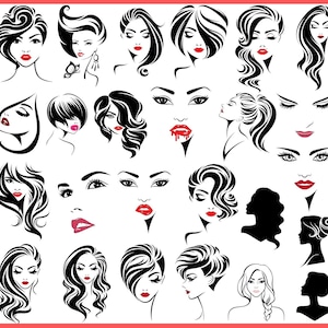 Woman SVG, Lips SVG, Lashes SVG, Eyelash Svg, Head Svg Face Svg Female Hair Fashion For Silhouette, For Cricut Cut File Png Instant Download