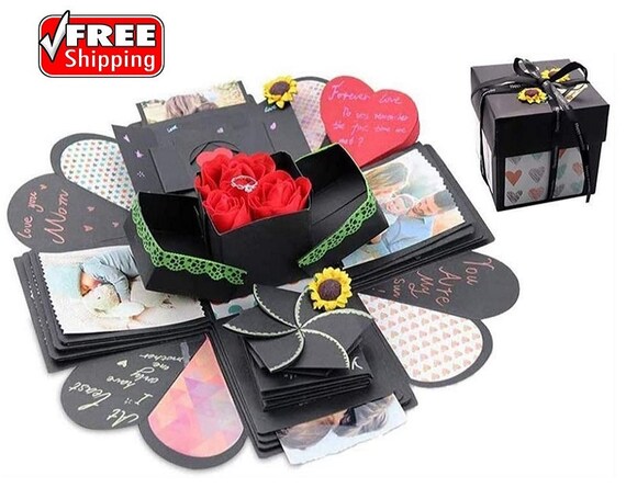  Wanateber Explosion Box DIY Gift - Love Memory, Scrapbook,  Photo Box for Birthday Gift, Anniversary,Wedding or Valentine's Day  Surprise Box (Black) : Home & Kitchen