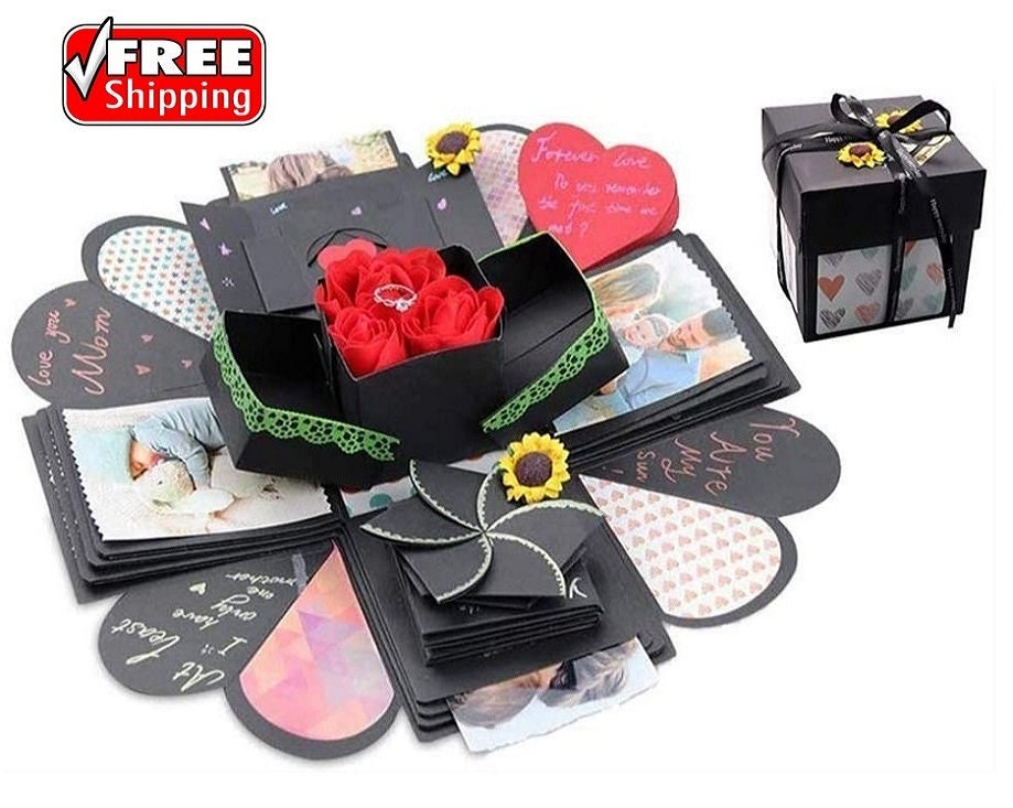  Wanateber Explosion Box, DIY Explosion Gift Box Assembled  Handmade Big Photo Box with 6 Faces for Birthday Gift, Mother's Day,  Wedding or Valentine's Day (Black) : Home & Kitchen