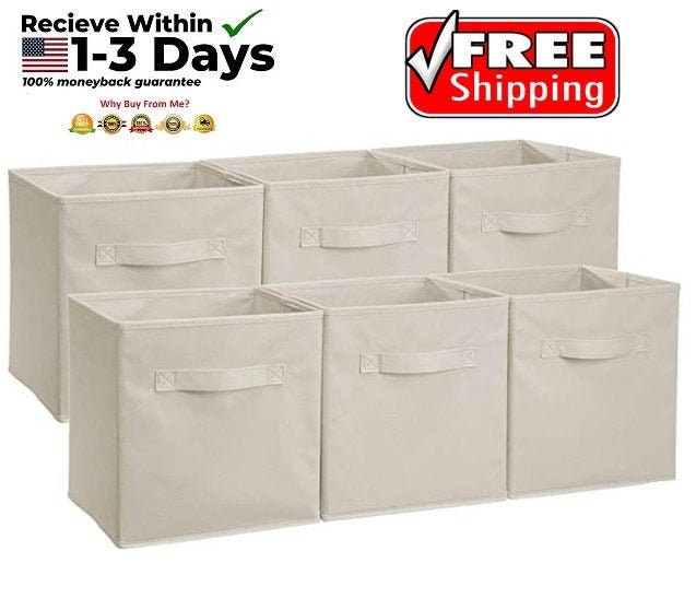 Foldable Storage Bins for Shelves, Fabric Storage Baskets with Handles, Closet  Shelf Organizer Boxes, Large, 3-Pack, Gray, 14.4 x 10 x 8.3 