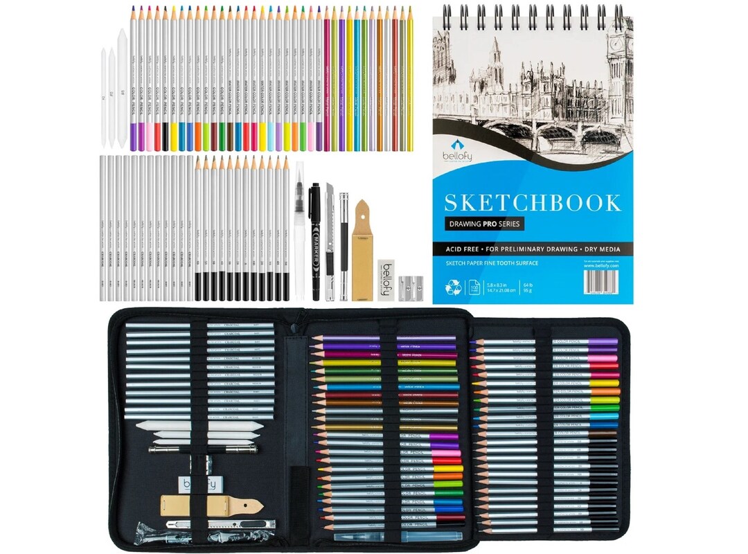 72 Pcs Drawing Set Sketching Kit with Sketch Book, Art Pencils, Case,  Watercolor, Graphite, Metallic, Charcoal