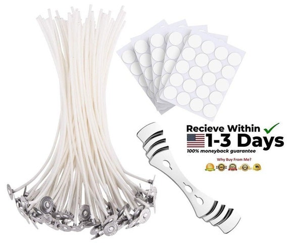 Candle Wicks 20cm With Metal Base Holder Cotton Wax Core 100 Pcs