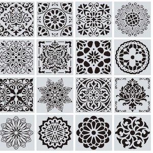 Reusable Tile Stencil Bundle, Decorative Tile Stencil, Floor Stencil Kit, Tile Stencil For Painting, Tile Stencils for Wood, Mandala Craft