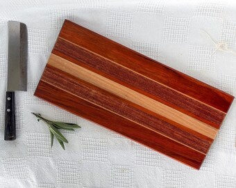 Handcrafted Wooden Striped Cutting Board - Cherry, Maple, Padauk - 17.5" x 8"