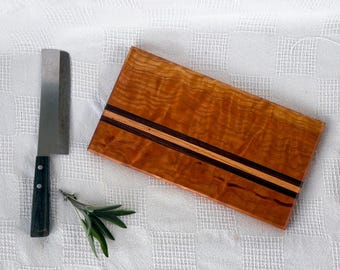 Handcrafted Wooden Striped Cutting Board - Cherry, Walnut, Oak - 13" x 7"