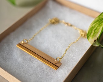 Handcrafted Wooden Jewelry - Poplar + Gold Bar Necklace