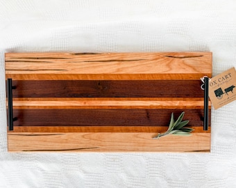 Handcrafted Unique Striped Maple, Cherry, Walnut Serving Tray - 24.5" x 12" with Handles