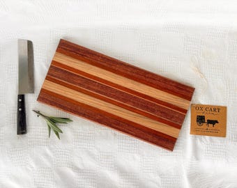 Handcrafted Wooden Striped Cutting Board - Cherry, Maple, Padauk - 17" x 8"