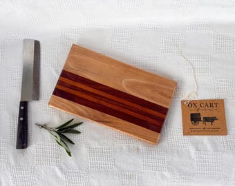 Handcrafted Wooden Striped Cutting Board - Maple, Cherry, Walnut - 12" x 7"