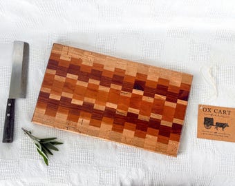 Handcrafted Wooden Geometric Striped Cutting Board - Cherry, Maple, Walnut - 16" x 9"