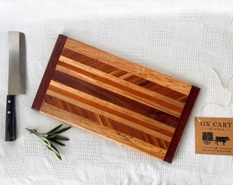 Handcrafted Wooden Geometric Herringbone Striped Cutting Board - Cherry, Maple, Walnut - 15.5" x 8.5"