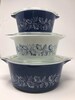 Vintage Pyrex Colonial Mist Pattern Set of 3 Casserole Baking Dishes 475-B, 474-B, and 473-B with Lids 