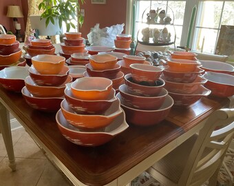 Vintage Pyrex Autumn Harvest Pattern, Sets of Cinderella and Nesting Bowls! Singles 444, 403, 401, or I have faded or scratched singles!