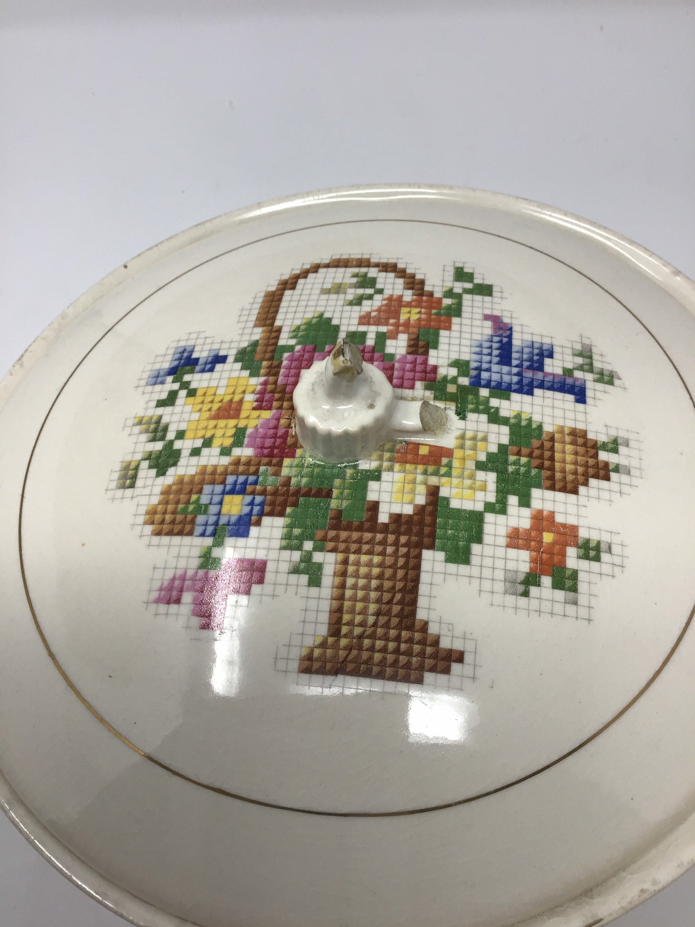 Vintage Victory by Salem China Company Needlepoint Basket 23 Etsy