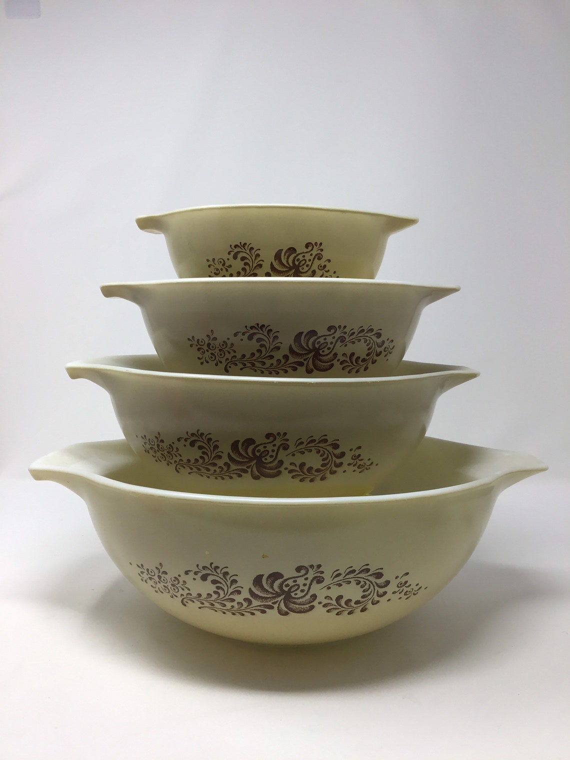 Vintage Pyrex Homestead Brown Pattern Set of Four Cinderella Etsy