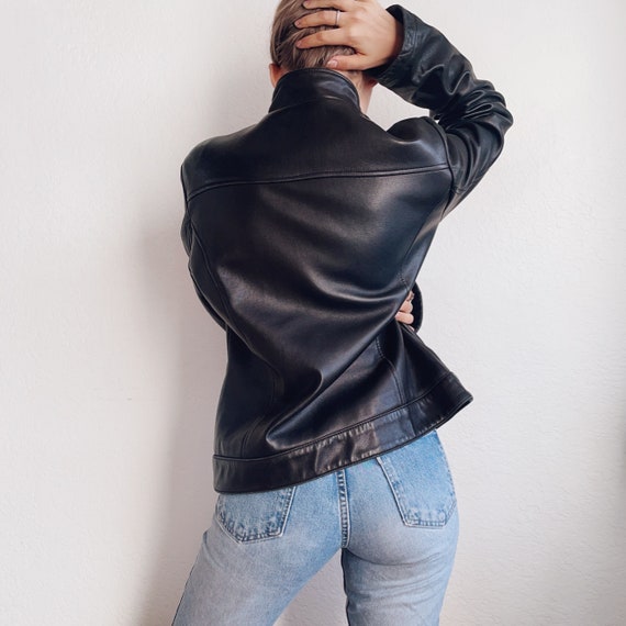 90s Calvin Klein Leather Racer Jacket - Etsy
