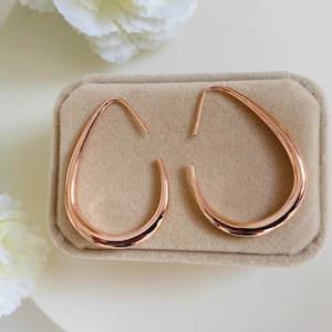 Gold-plated Teardrop hoop Earrings, Mother's day gift, Waterdrop Earrings, Large Oval Earrings, Minimalist Earring, Geometric Earrings image 7